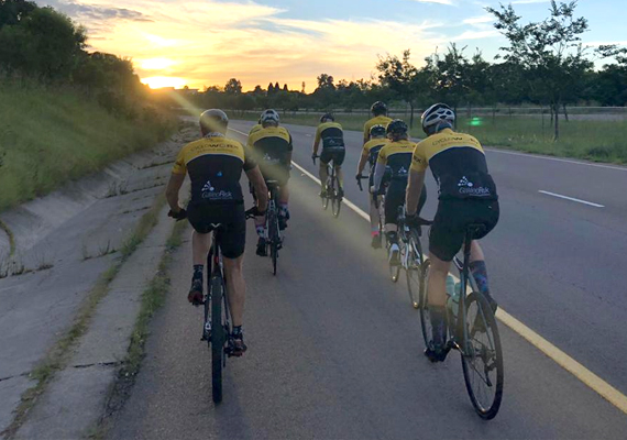 Early morning weekend road ride with group 